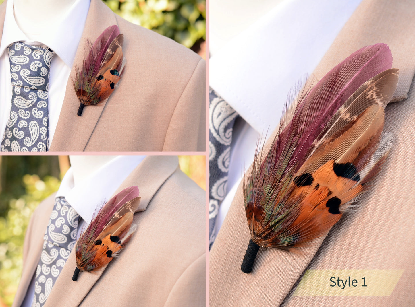 Deep Burgundy and Copper Feather Pin / Hat Pin No.108