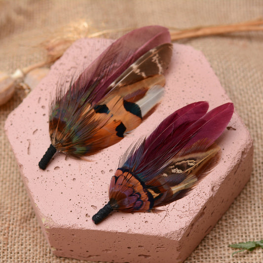 Deep Burgundy and Copper Feather Pin / Hat Pin No.108