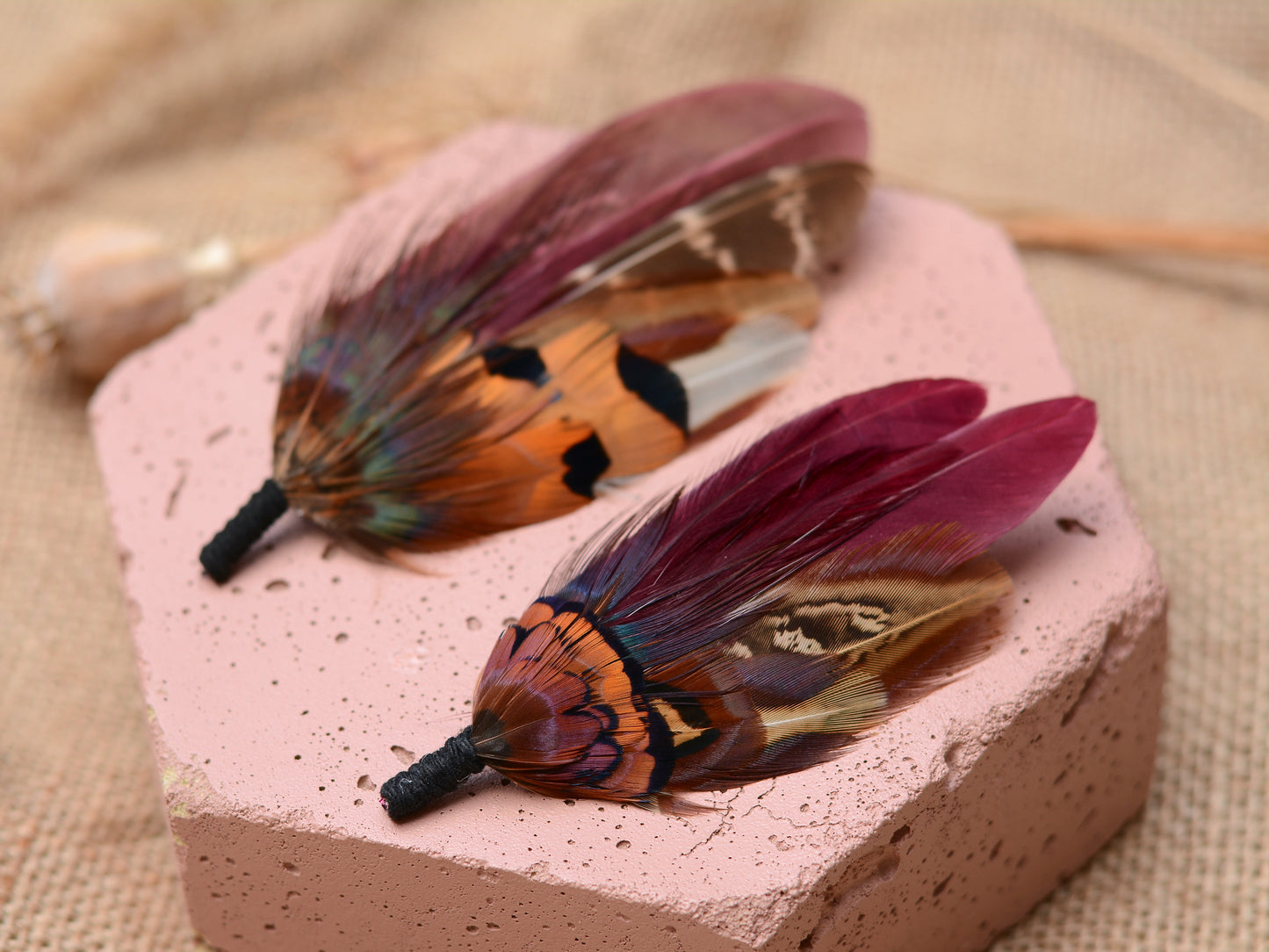 Deep Burgundy and Copper Feather Pin / Hat Pin No.108
