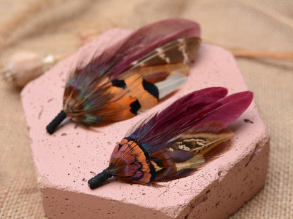 Deep Burgundy and Copper Feather Pin / Hat Pin No.108