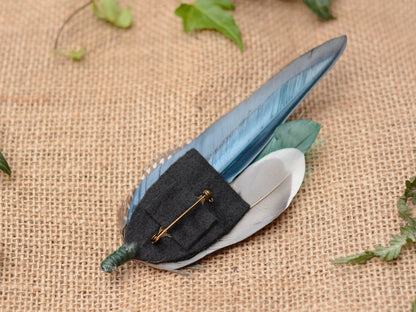 Large Navy and Green Pheasant and Duck Feather Lapel Pin / Hat Pin No.004