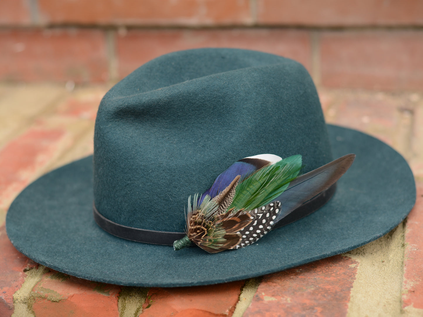 Large Navy and Green Pheasant and Duck Feather Lapel Pin / Hat Pin No.004