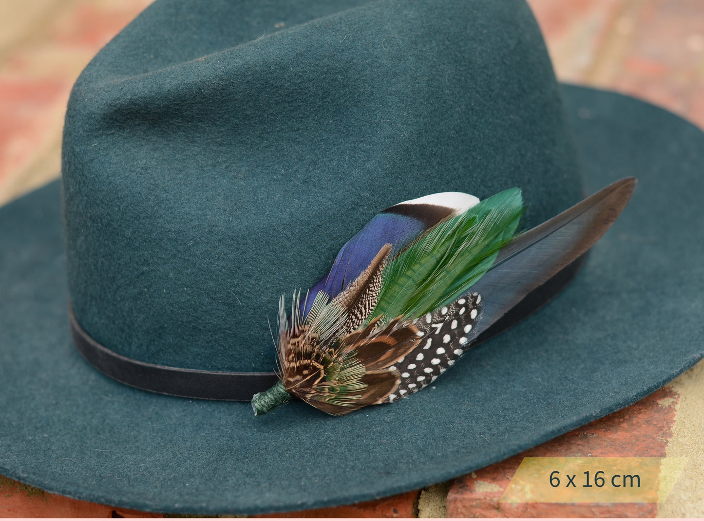 Large Navy and Green Pheasant and Duck Feather Lapel Pin / Hat Pin No.004