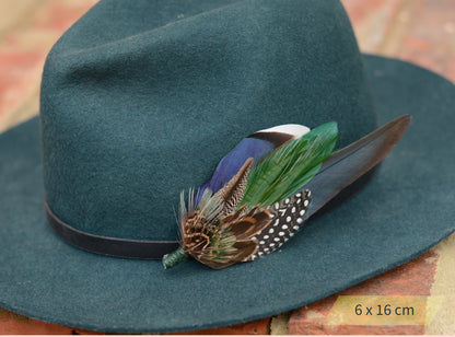 Large Navy and Green Pheasant and Duck Feather Lapel Pin / Hat Pin No.004