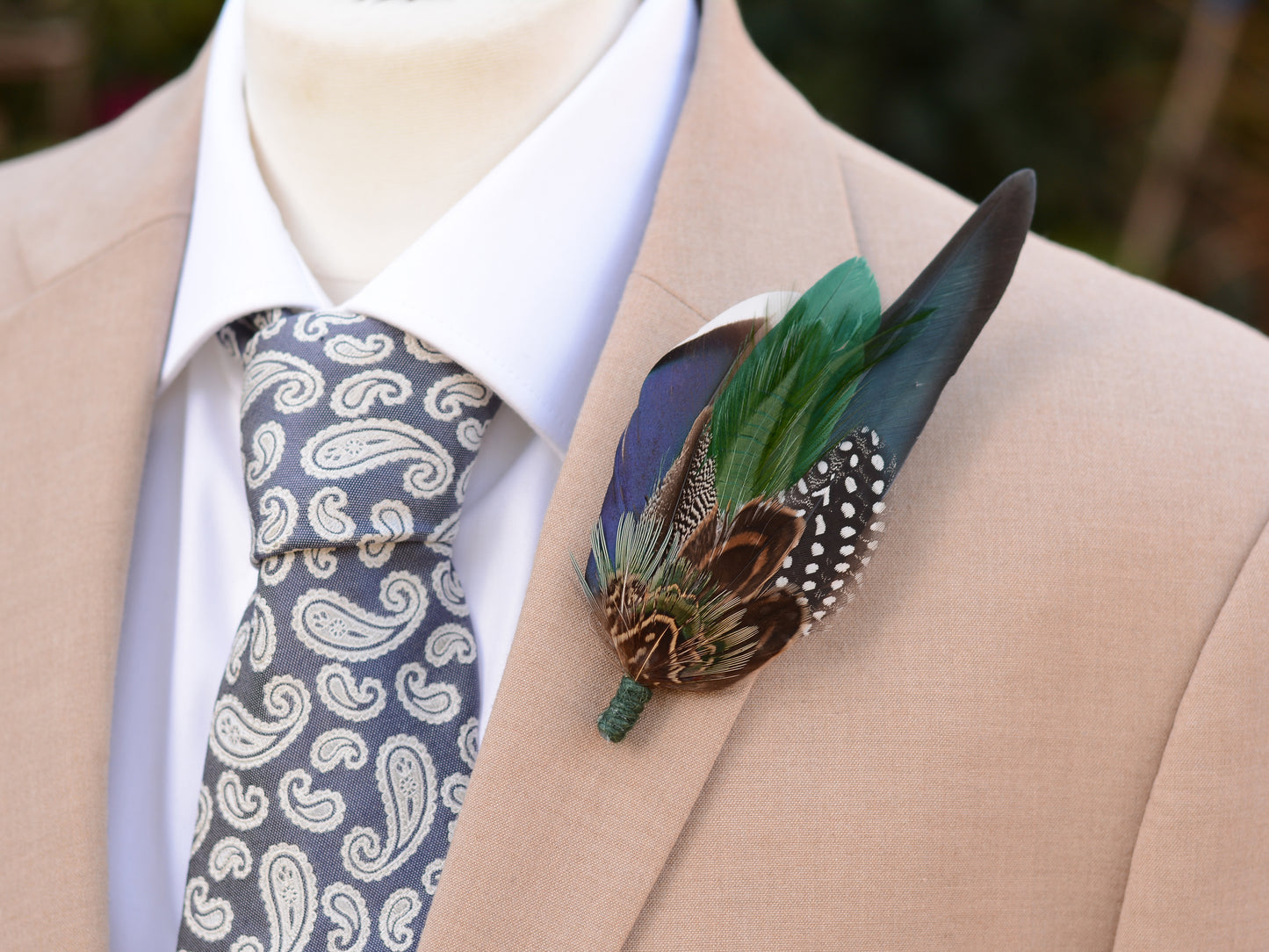 Large Navy and Green Pheasant and Duck Feather Lapel Pin / Hat Pin No.004