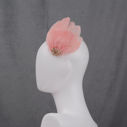 Vintage Pink Feather Headpiece with Pearl and Rhinestone Embellishment