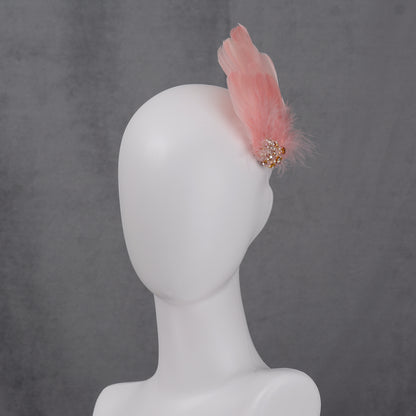 Vintage Pink Feather Headpiece with Pearl and Rhinestone Embellishment