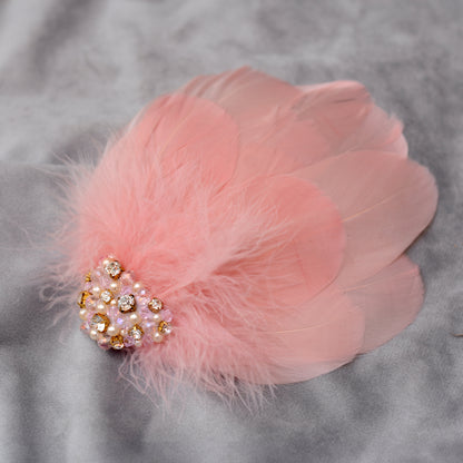 Vintage Pink Feather Headpiece with Pearl and Rhinestone Embellishment