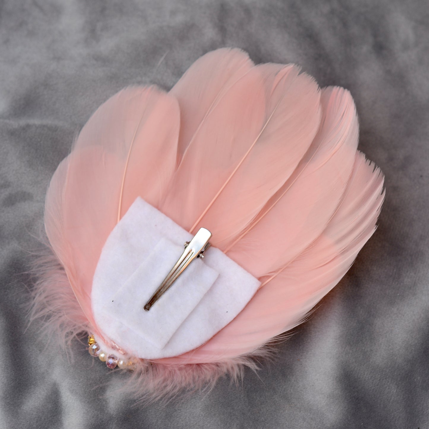 Vintage Pink Feather Headpiece with Pearl and Rhinestone Embellishment