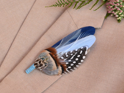 Navy and Pastel Blue Feather Boutonniere Hat Pin No.2