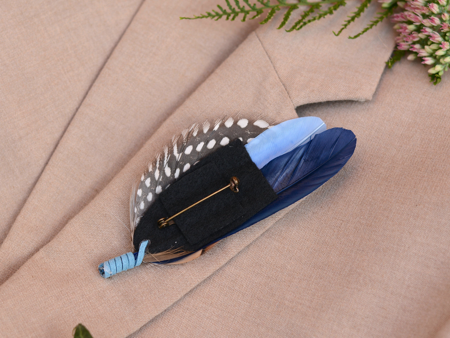Navy and Pastel Blue Feather Boutonniere Hat Pin No.2