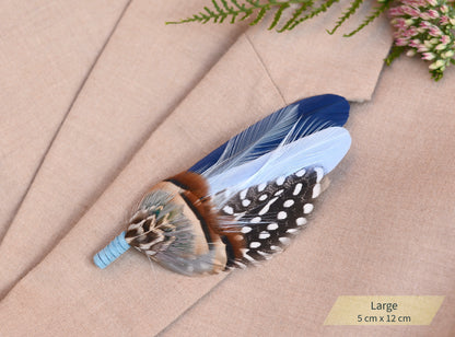 Navy and Pastel Blue Feather Boutonniere Hat Pin No.2