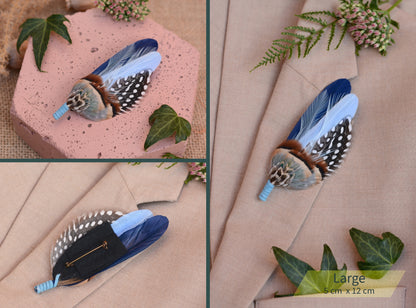 Navy and Pastel Blue Feather Boutonniere Hat Pin No.2