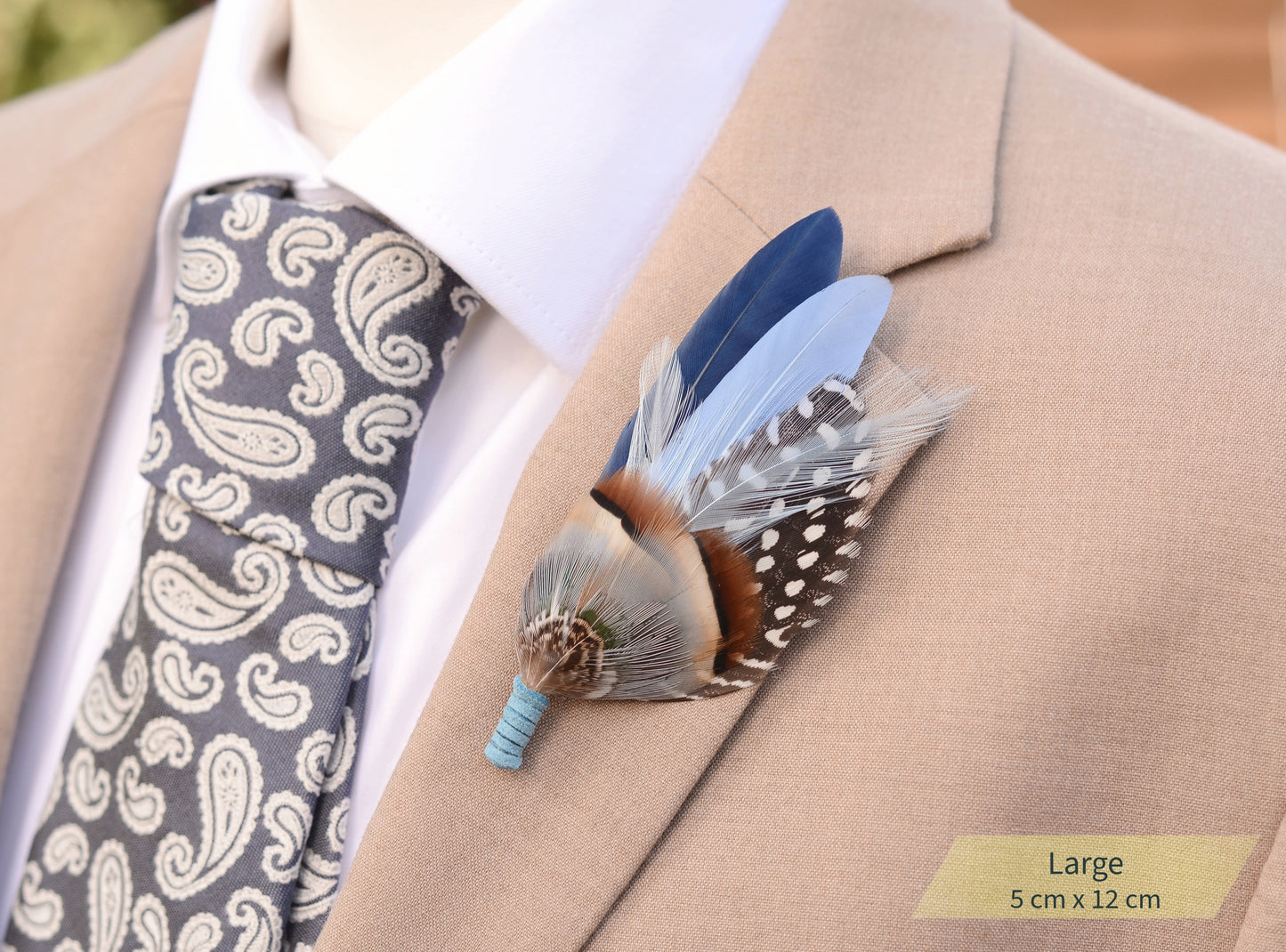 Navy and Pastel Blue Feather Boutonniere Hat Pin No.2