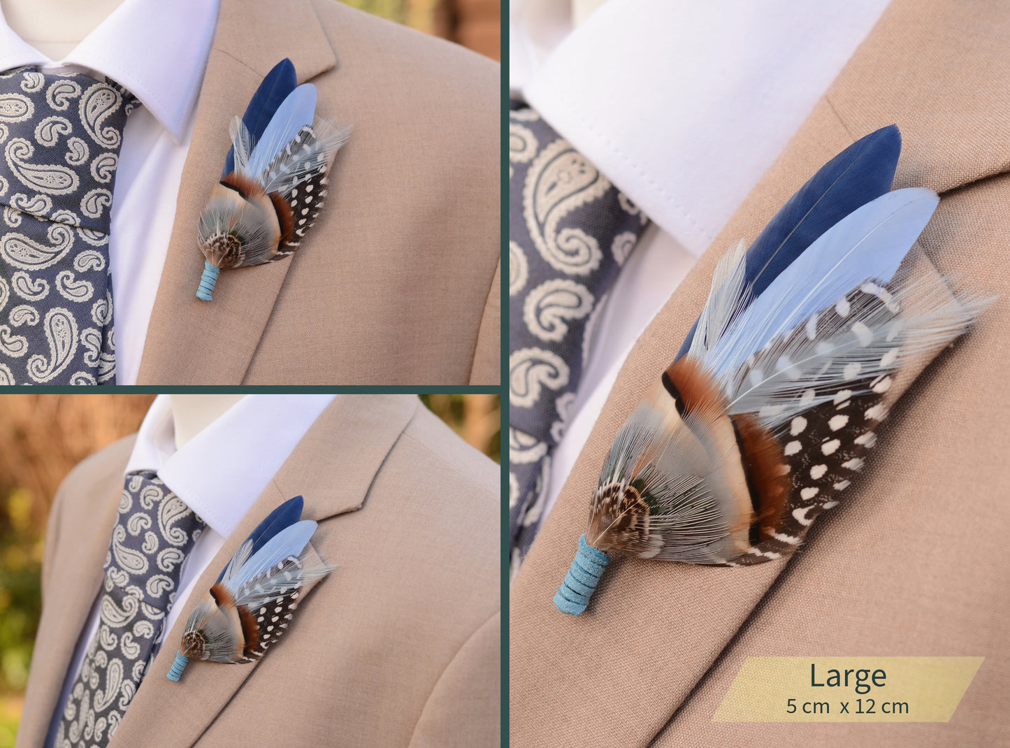 Navy and Pastel Blue Feather Boutonniere Hat Pin No.2