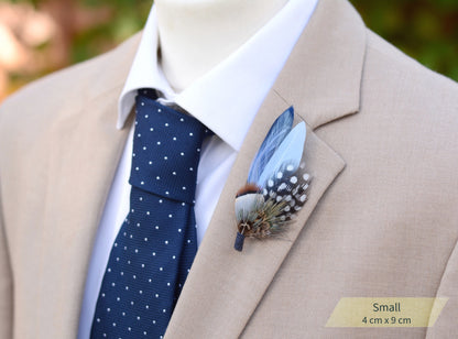 Navy and Pastel Blue Feather Boutonniere Hat Pin No.2