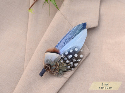 Navy and Pastel Blue Feather Boutonniere Hat Pin No.2