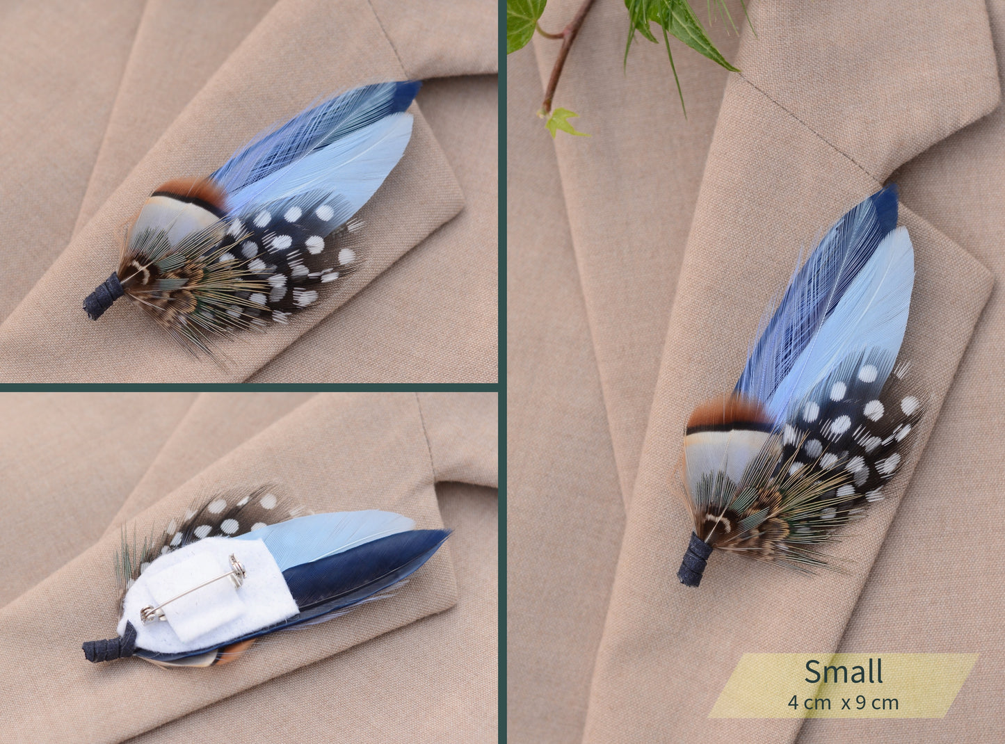 Navy and Pastel Blue Feather Boutonniere Hat Pin No.2