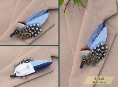 Navy and Pastel Blue Feather Boutonniere Hat Pin No.2