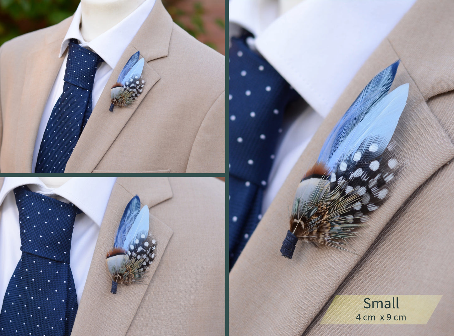 Navy and Pastel Blue Feather Boutonniere Hat Pin No.2