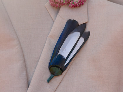 Magpie Feather Monochrome Brooch Pin No.6