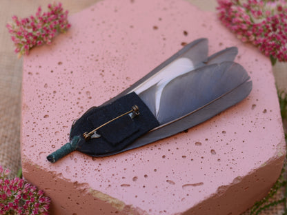 Magpie Feather Monochrome Brooch Pin No.6
