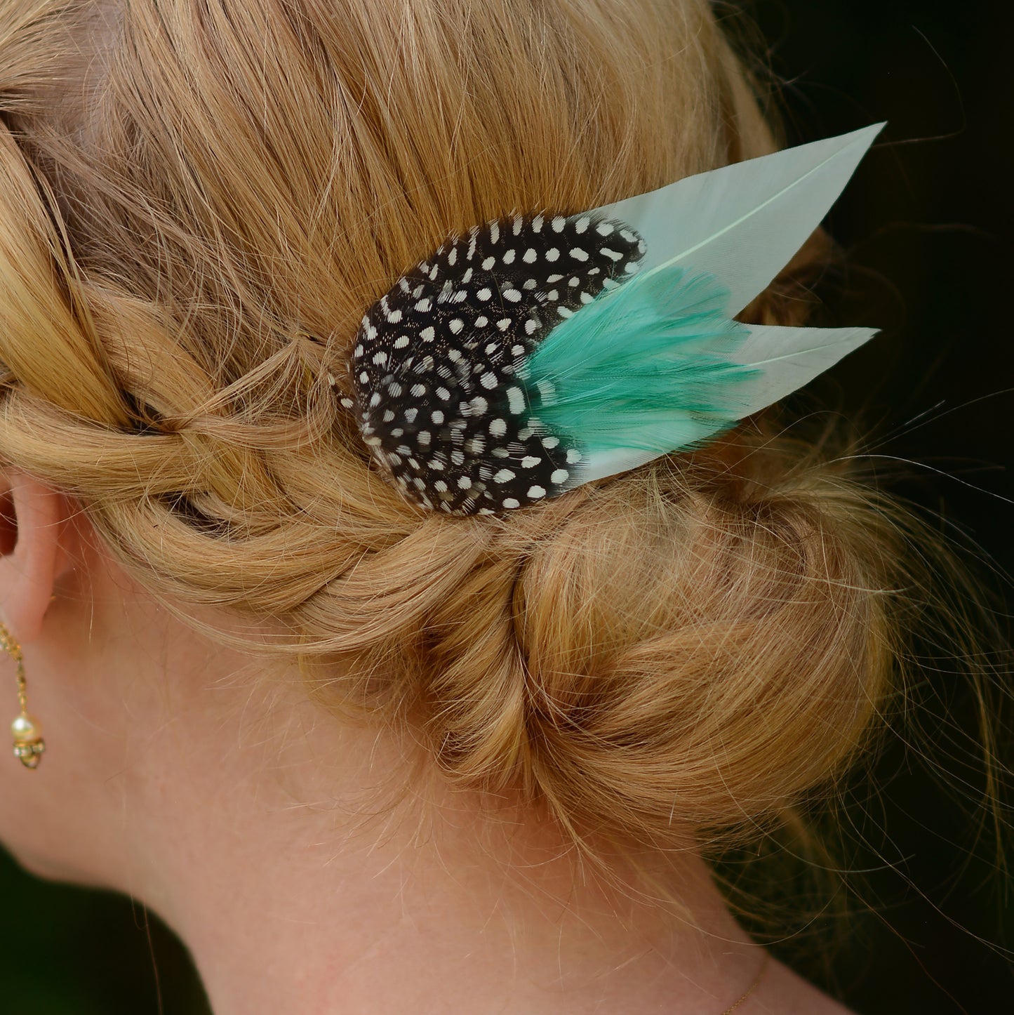 Pastel Mint Green and Polka Dot Feather Hair Clip Fascinator