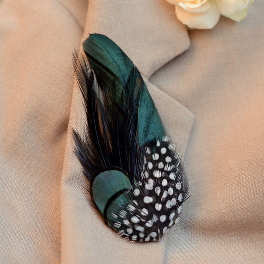 Black and Green Spotted Feather Lapel Pin Buttonhole No.001
