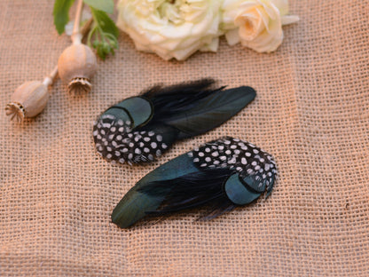 Black and Green Spotted Feather Lapel Pin Buttonhole No.001