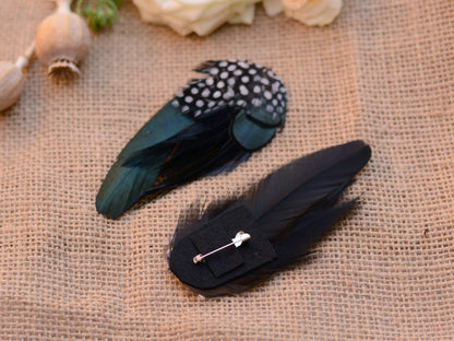Black and Green Spotted Feather Lapel Pin Buttonhole No.001