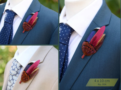 Navy and Burgundy Feather Boutonniere / Hat Pin