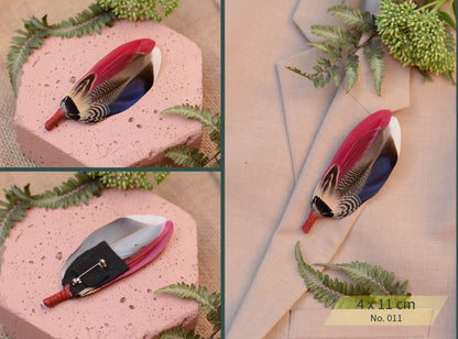 Navy and Burgundy Feather Boutonniere / Hat Pin
