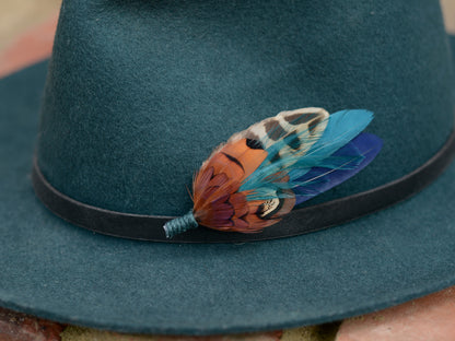 Feather Boutonniere / Hat Pin in Copper, Navy Blue and Teal