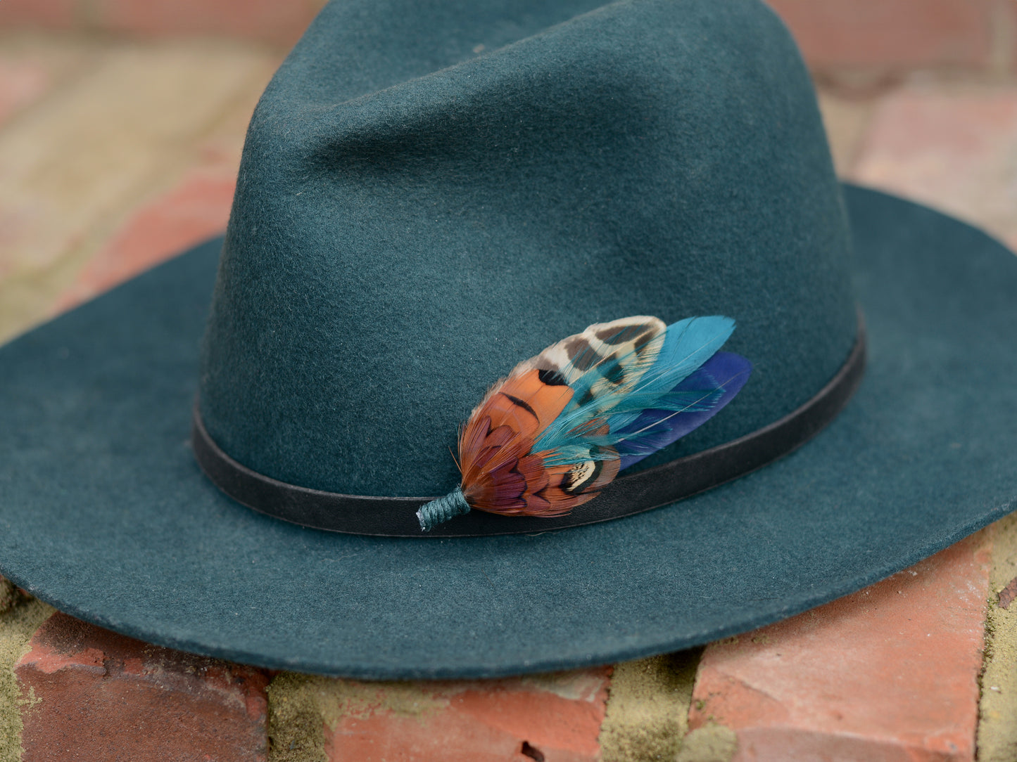 Feather Boutonniere / Hat Pin in Copper, Navy Blue and Teal
