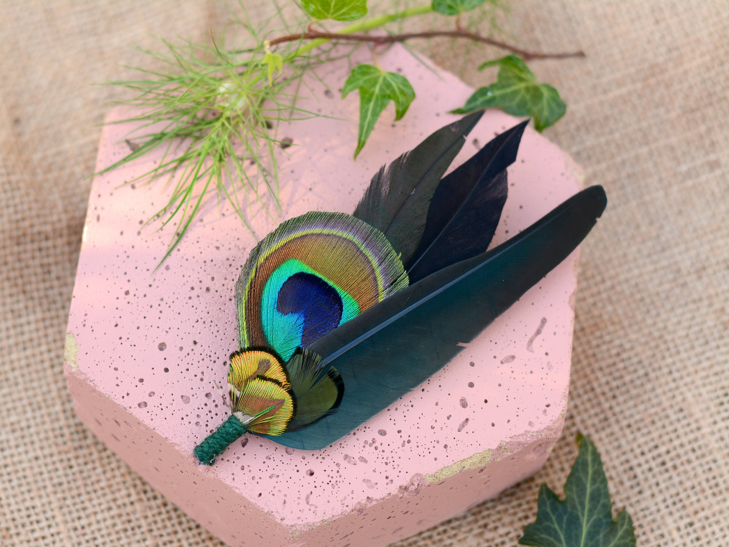Green and Gold Peacock Feather Lapel Pin / Hat Pin No.022