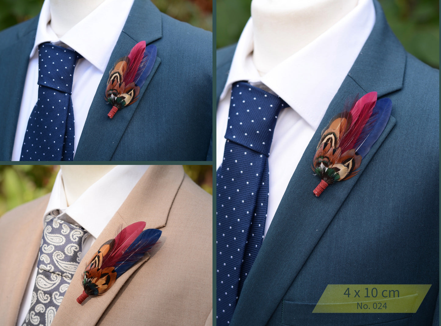 Navy and Burgundy Feather Boutonniere / Hat Pin