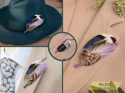 Vibrant Purple Feather Boutonniere Pins