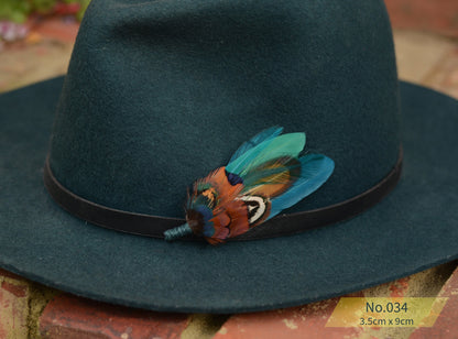 Feather Boutonniere Pin in Teal Green and Copper Pheasant