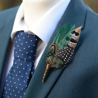 Bottle Green Pheasant Feather Boutonniere / Hat Pin