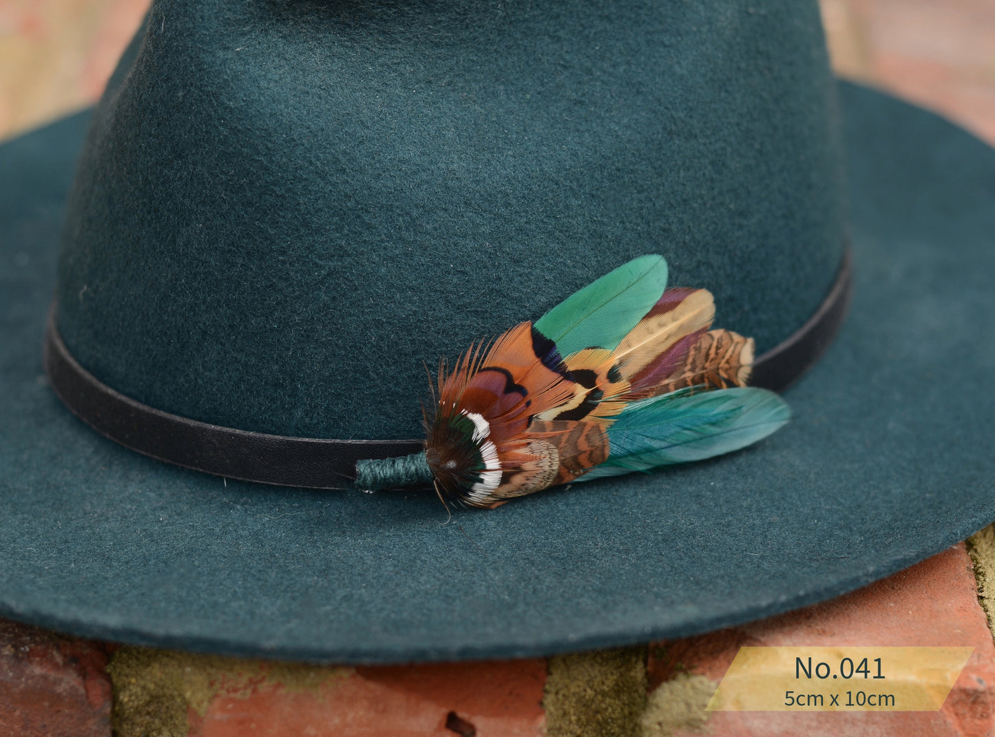 Feather Boutonniere Pin in Teal Green and Copper Pheasant