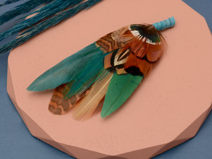 Green and Teal Pheasant Feather Lapel Pin / Hat Pin No.41