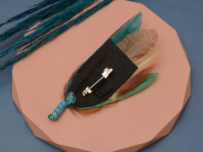 Green and Teal Pheasant Feather Lapel Pin / Hat Pin No.41