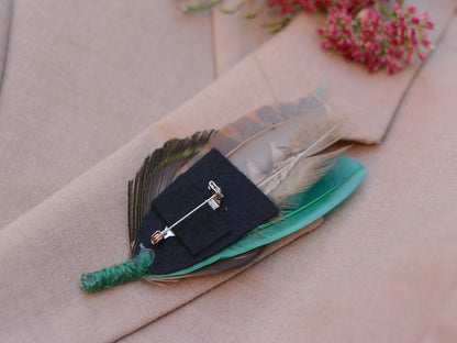 Green Pheasant and Peacock Feather Pin No.042