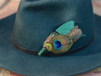 Green Pheasant and Peacock Feather Pin No.042