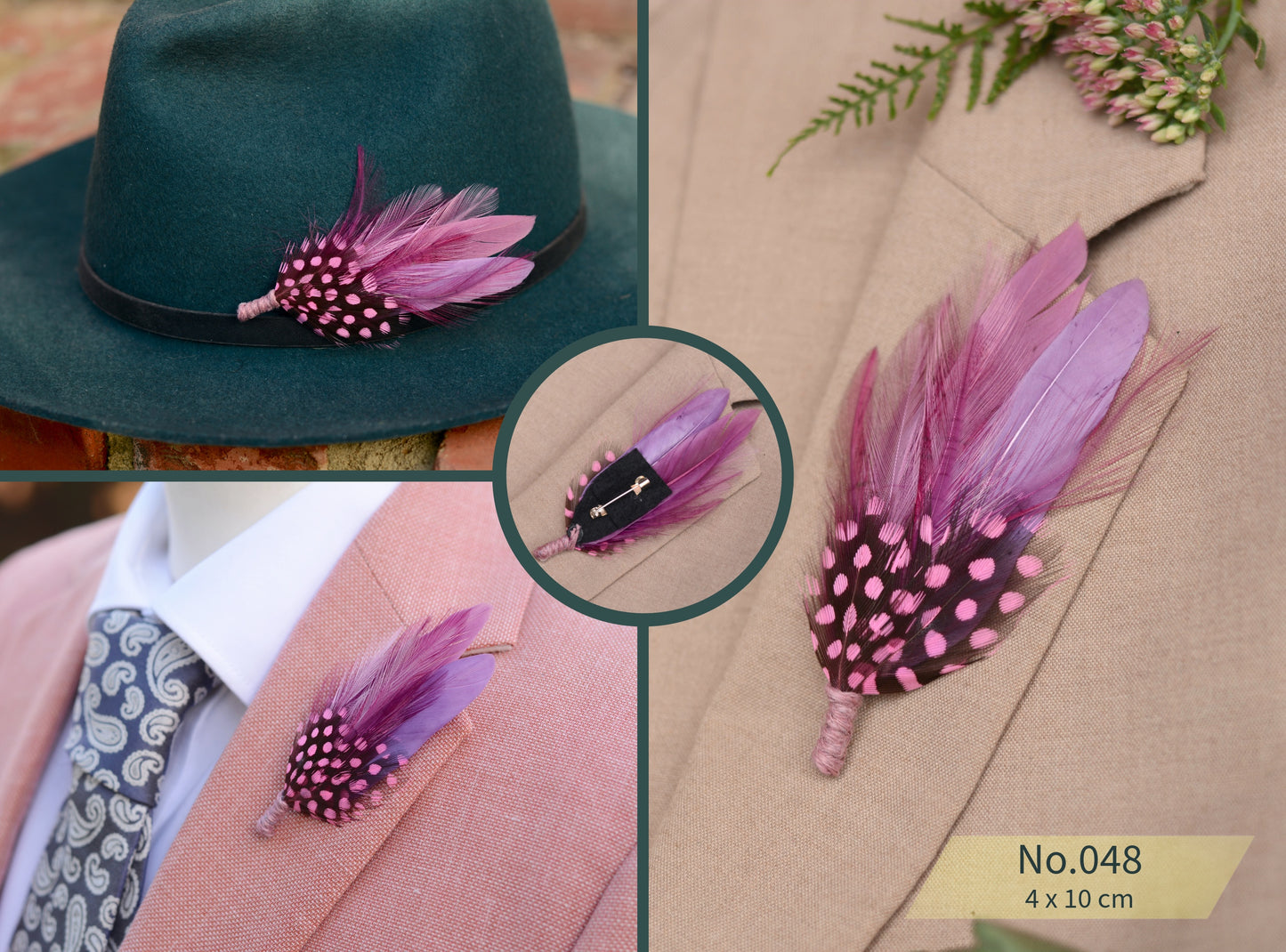 Vibrant Purple Feather Boutonniere Pins