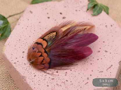 Pheasant Feather Hair Clip in Plum Purple and Copper