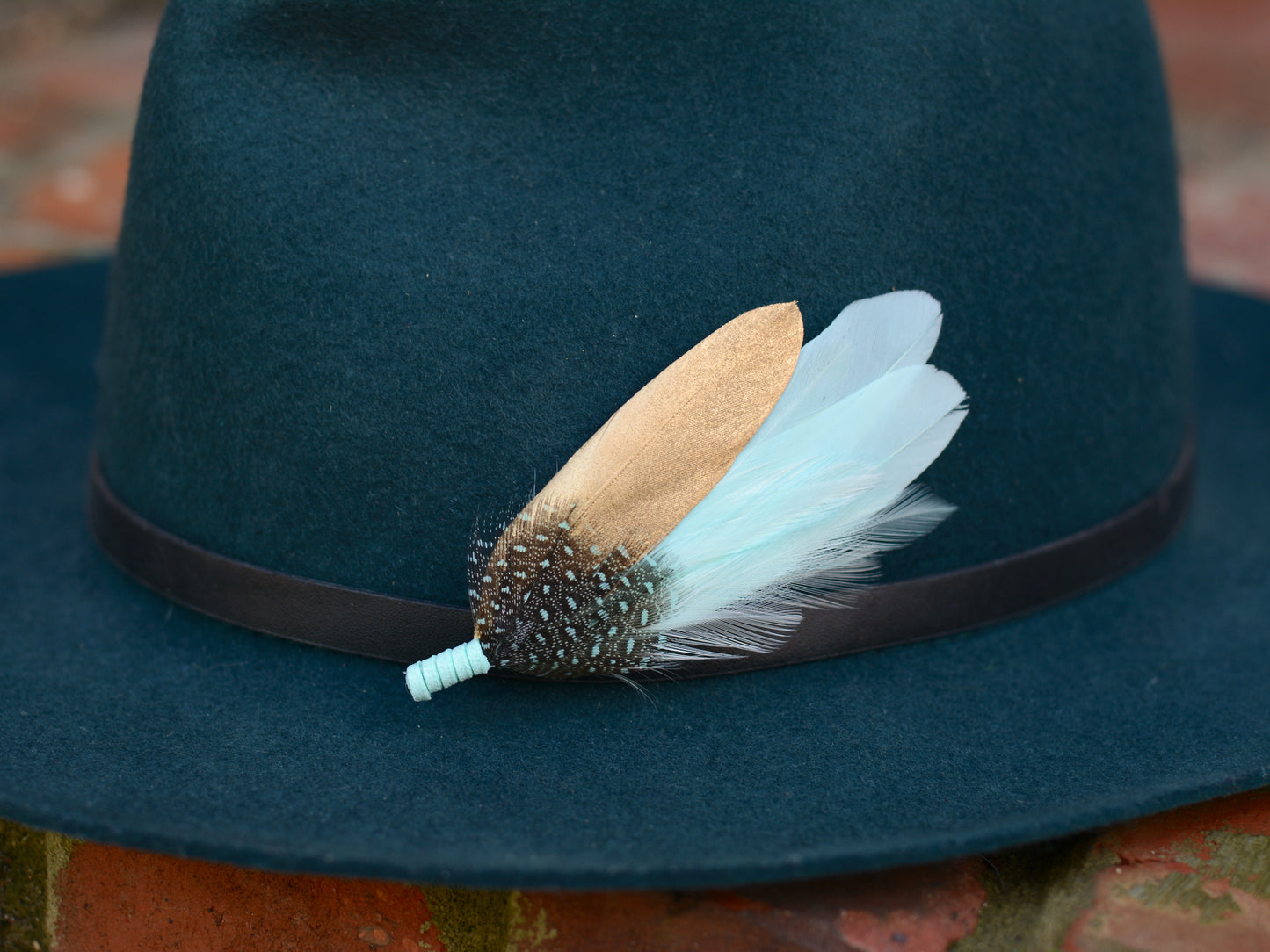 Feather Brooch Pin in Gold and Mint Green