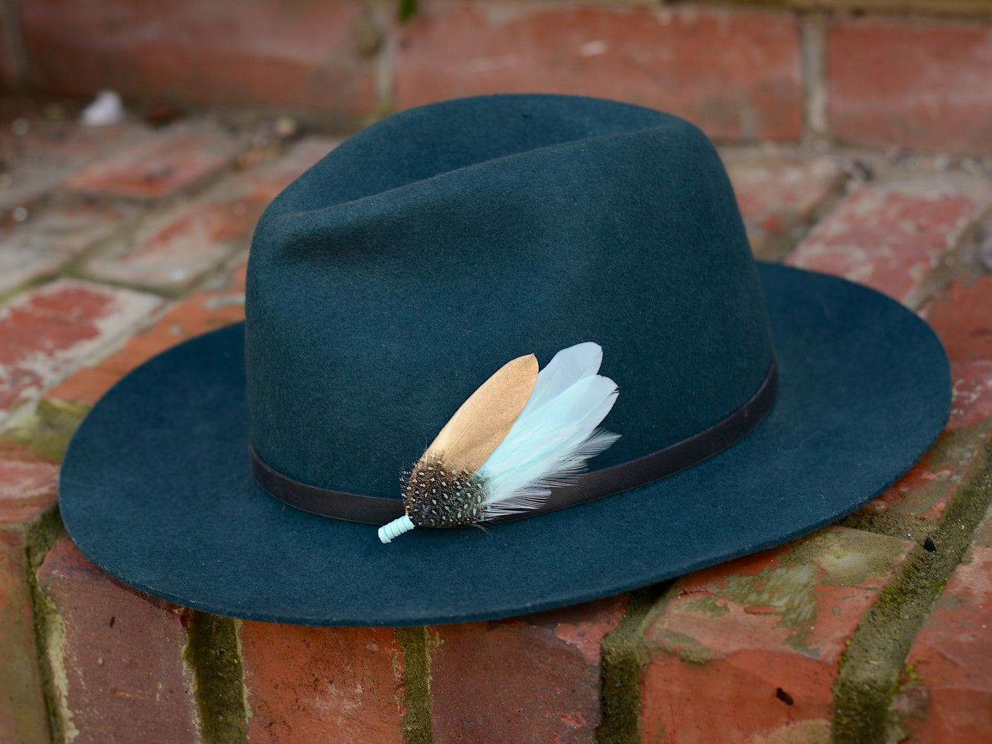 Feather Brooch Pin in Gold and Mint Green