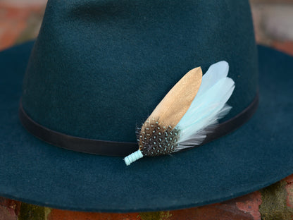 Feather Brooch Pin in Gold and Mint Green