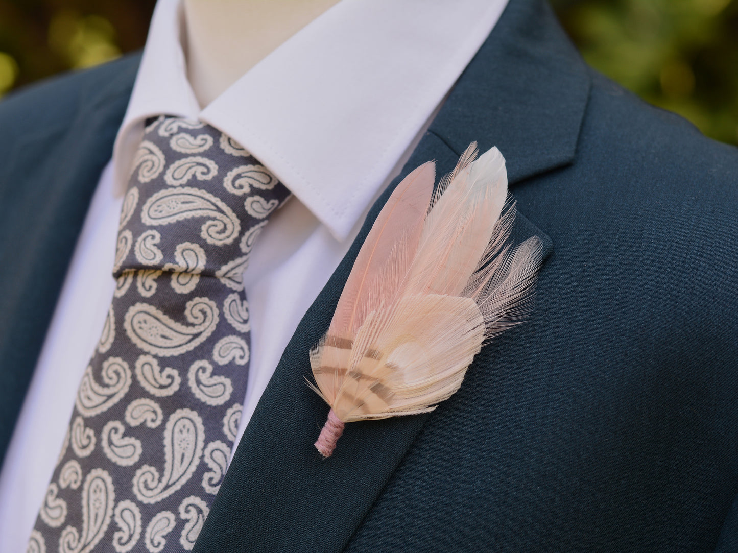 Blush Pink and Ivory Peacock Feather Buttonhole